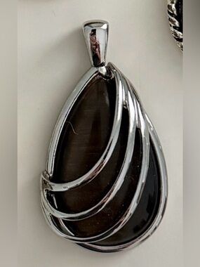 Lia Sophia Silver Teardrop Pendant for a necklace with Black Stone